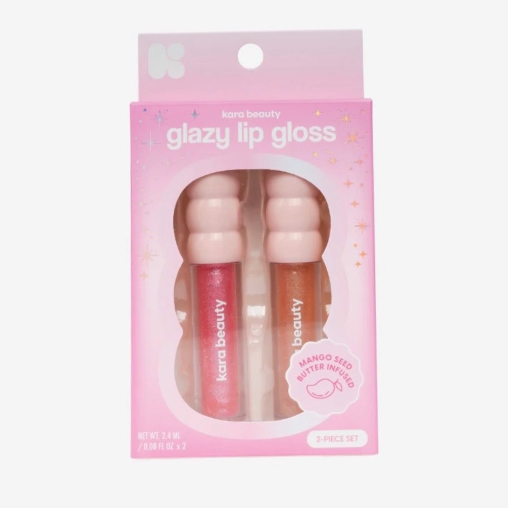 Kara Beauty Glazy Lip Gloss 2 Piece Set Gift or Stocking Stuffer - NEW